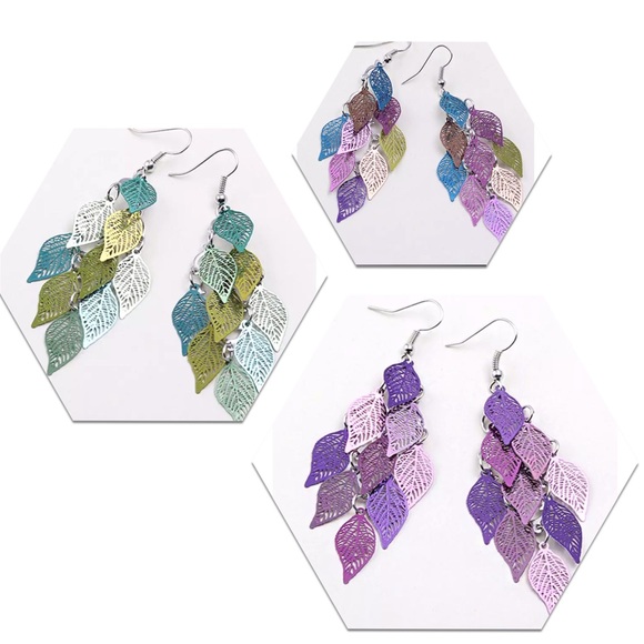 Purple Multilayer Colorful Leaf Earrings - Picture 2 of 2